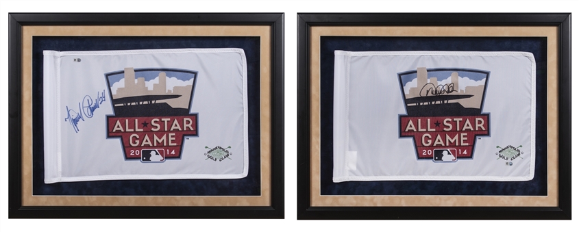 2014 Derek Jeter and Miguel Cabrera Signed MLB All Star Game 21x28 Framed Golf Flag Pair (2 Different) (MLB Authenticated)